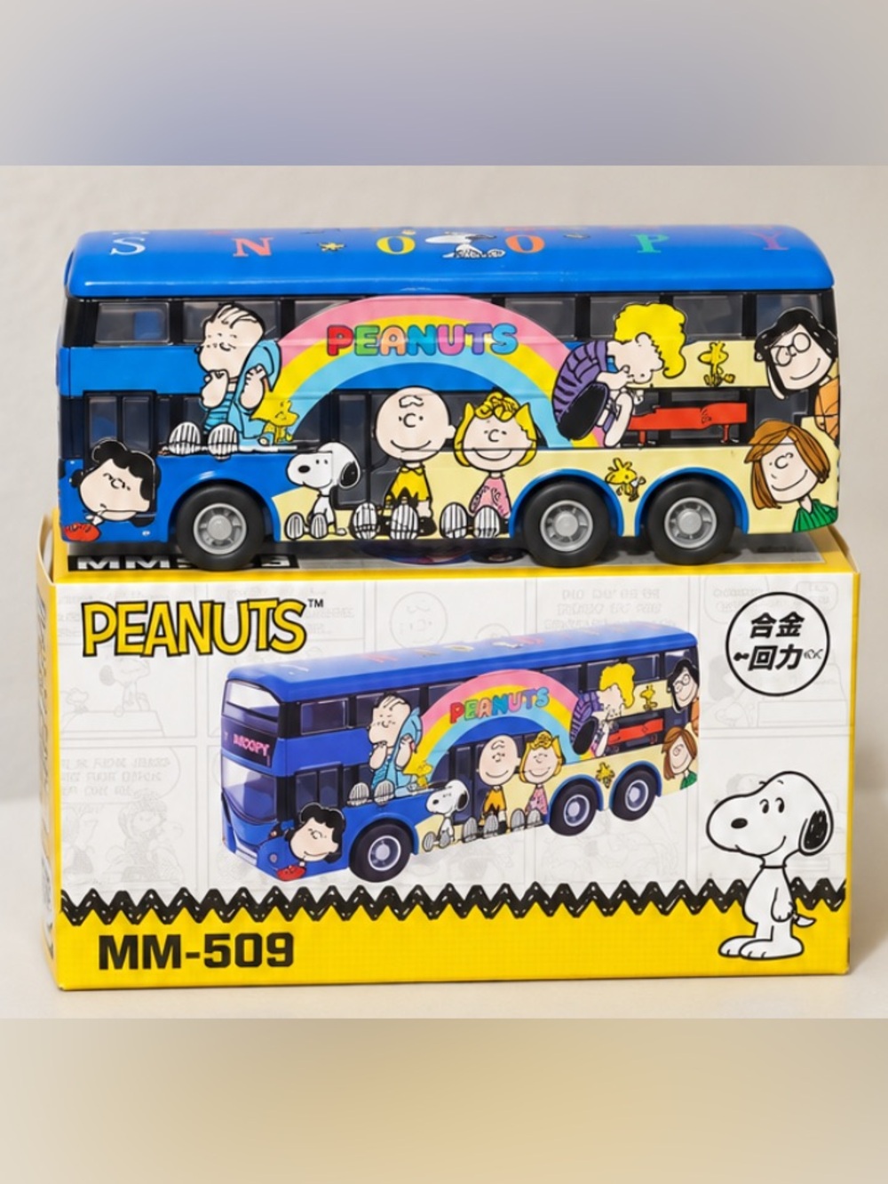 Peanuts Snoopy Double Decker Bus MM-509 Die Cast Pull Back Model mini car